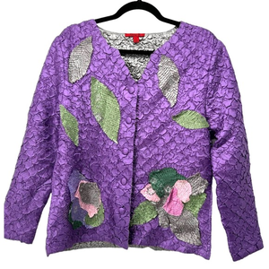 Joni B Purple Textured Jacket with‎ Floral Detail Size Large
